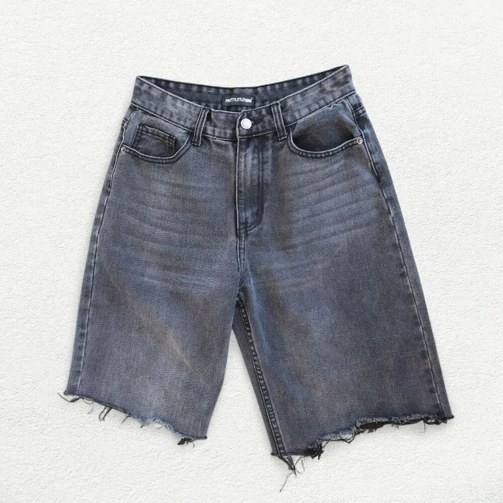PrettyLittleThing Denim Jean Cut Off Jorts in Vintage Faded Black